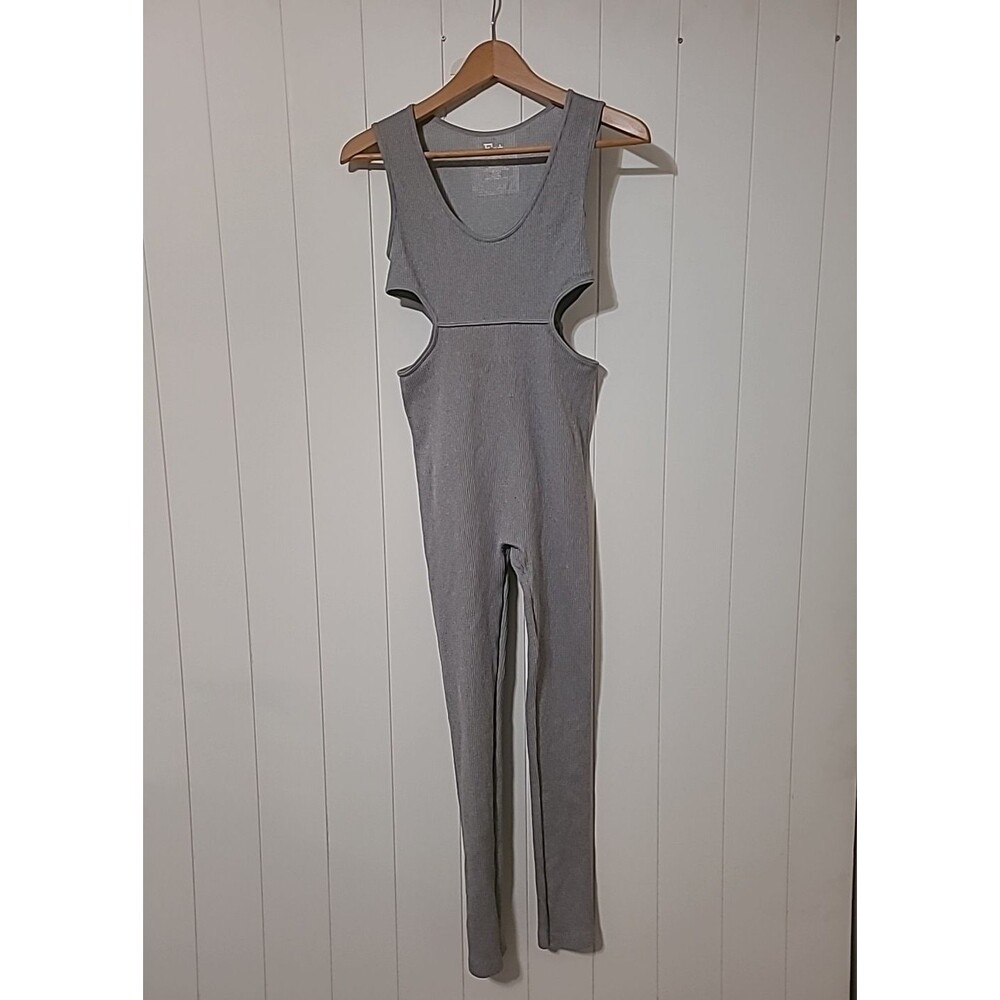 FCT Jumpsuit Womens Size Large Gray One Piece Sleeveless Cut Outs Ribbed Stretch